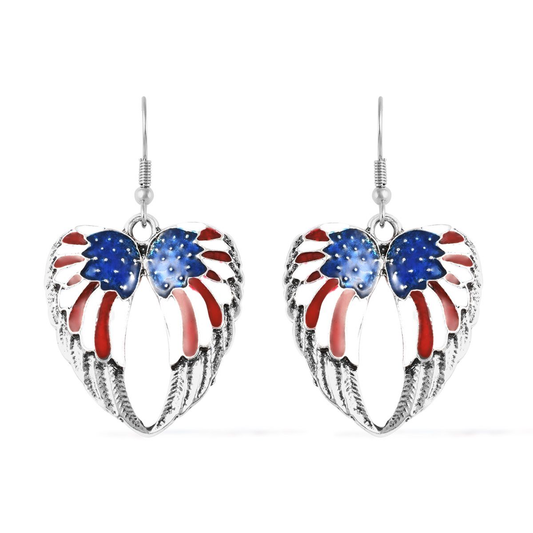 American Flag Wing Heart Earrings