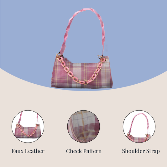 Check Pattern Faux Leather Mini Handbag with Handle Drop and Shoulder Strap