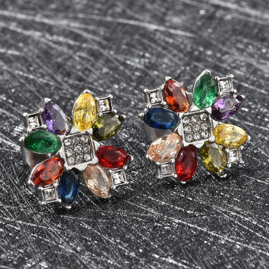 Multi Color Crystal Floral Earrings