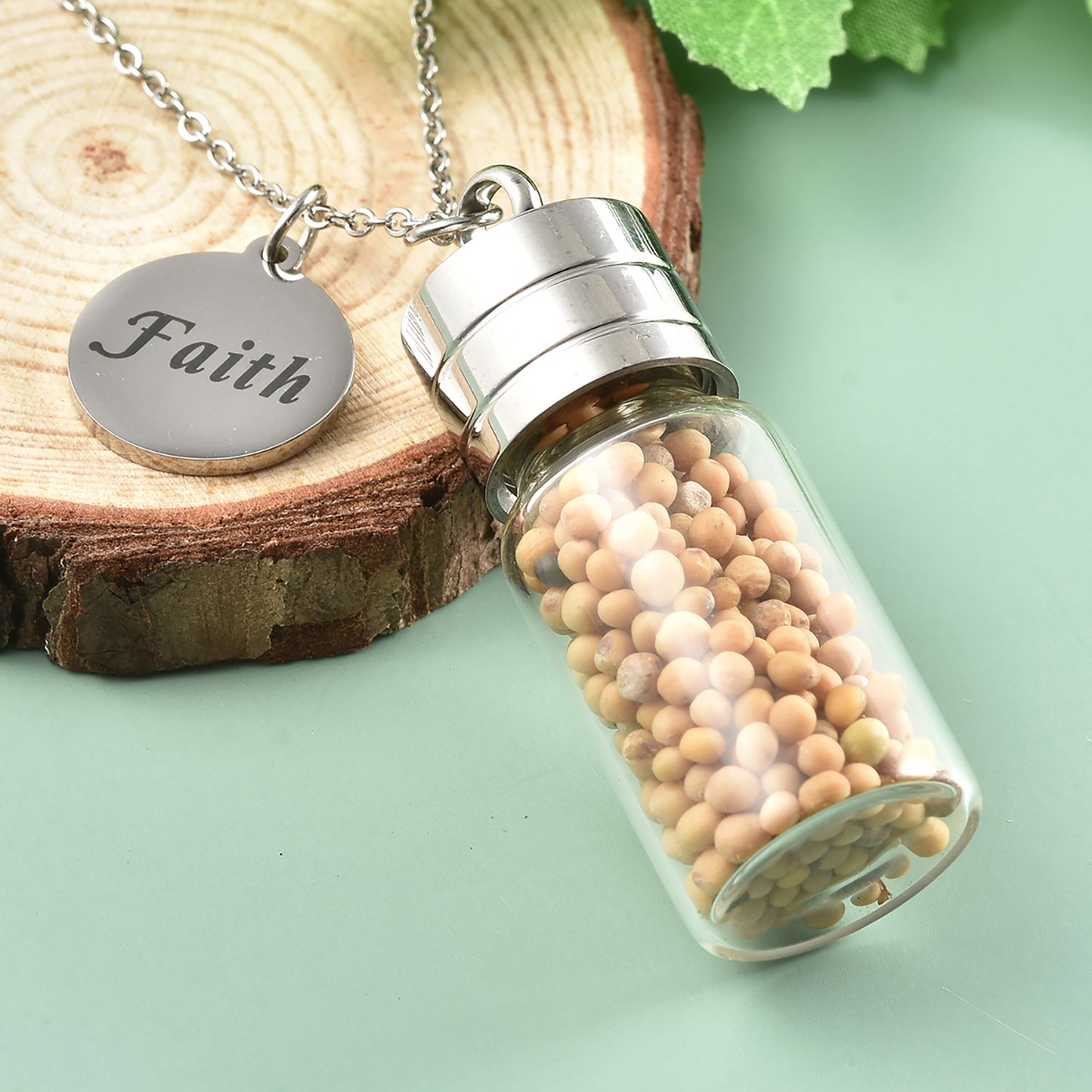 Mustard Seed Glass Bottle Charm Pendant