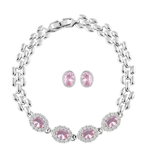 Ankur Treasure Chest Pink and White Simulated Diamond Bracelet and Earrings
