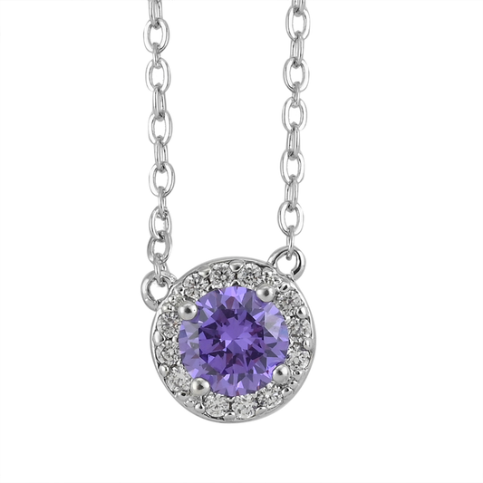 Simulated Purple Diamond Halo Necklace
