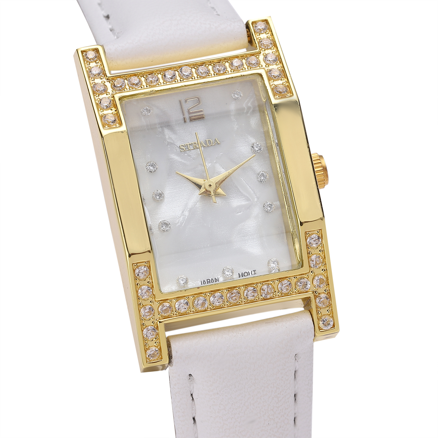 Simulated Diamond Watch with White Vegan Leather Strap