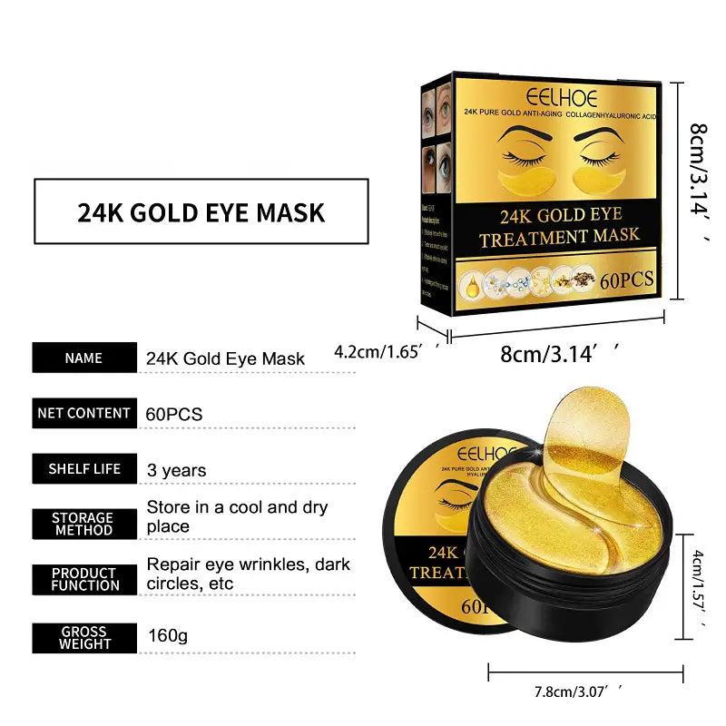 24k Gold Under Eye Patches - 60 Pcs