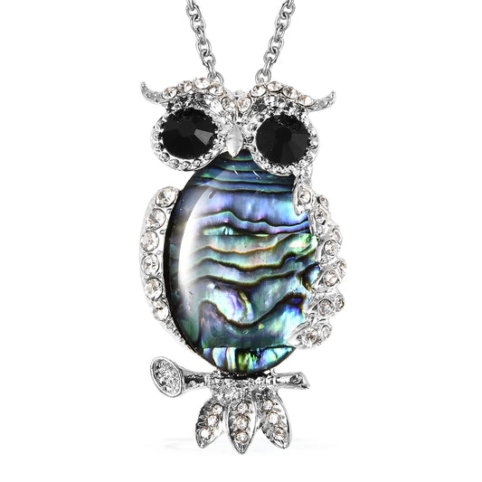 Abalone Shell Owl Pendant Necklace