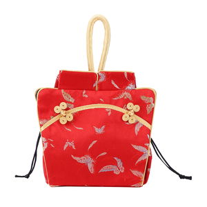 Red Dragonfly Pattern Silk & Polyester Qipao Potli Handbag