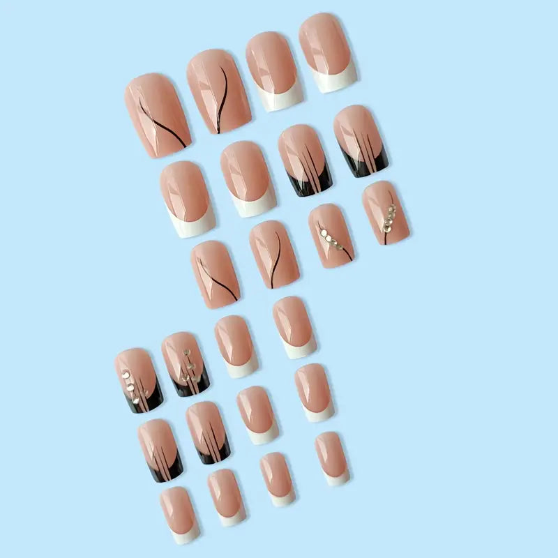 24 Pcs Pink Ballet False Nails With Glue Detachable French Wearable Press On Nails Acrylic Manicure Tips